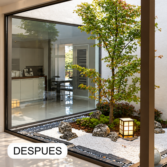 Jardín zen interior integrado en la vivienda de San Sebastián de los Reyes