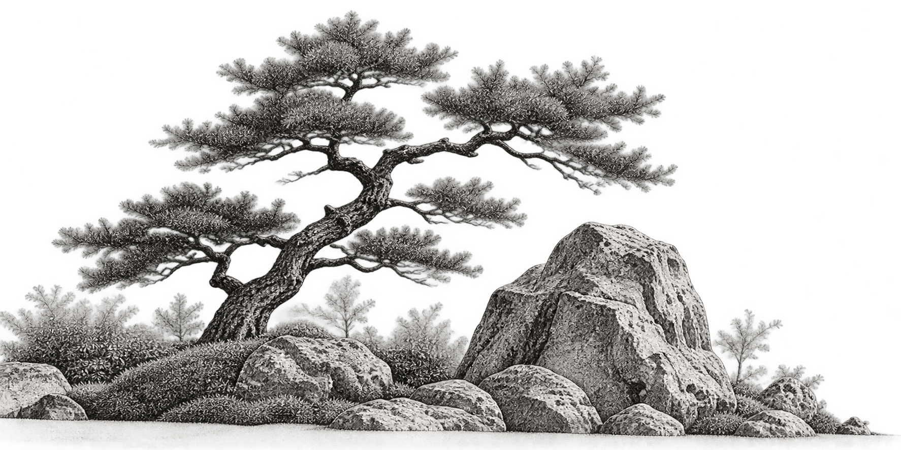 Composición de rocas en un jardín japonés