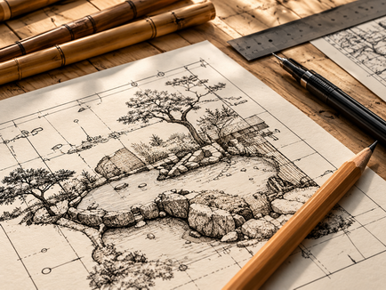 Plano de Jardin Zen y Herramientas de Dibujo 2