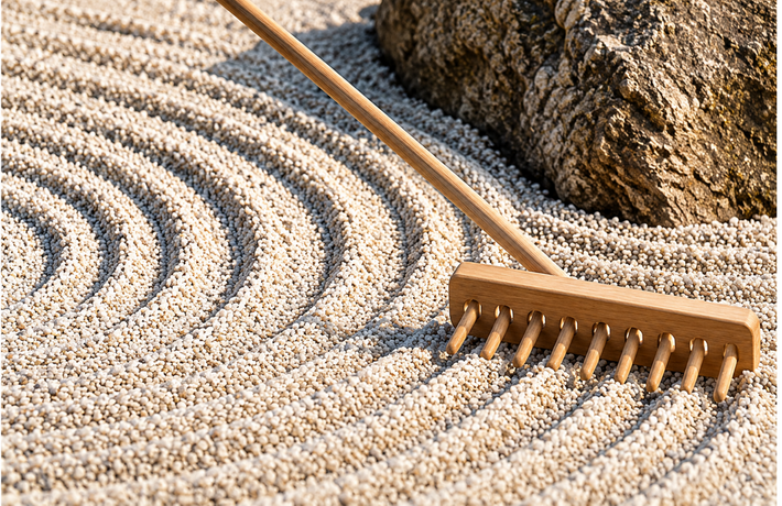 Rastrillo en jardin zen de grava 1 2