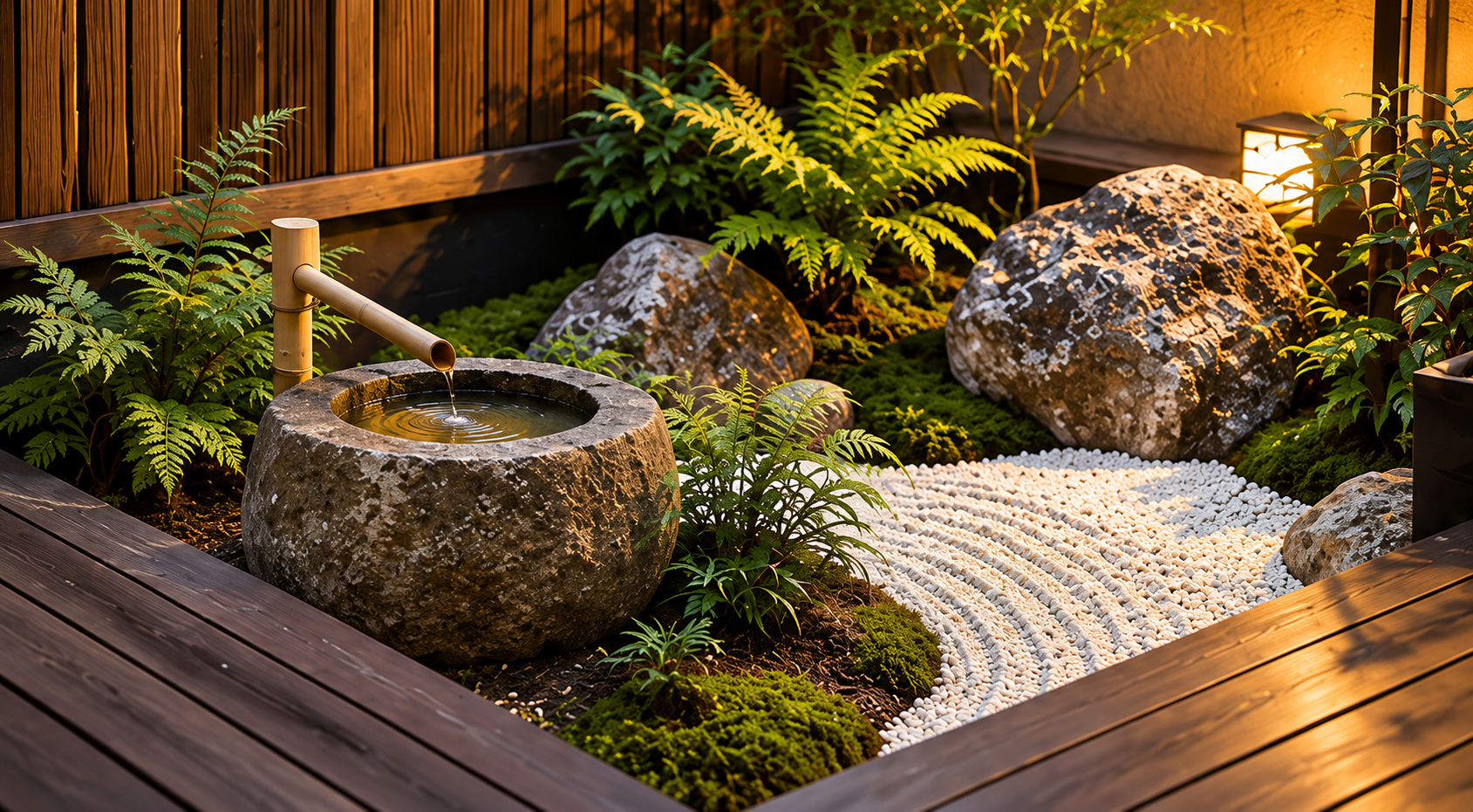 Rincon zen japones al atardecer